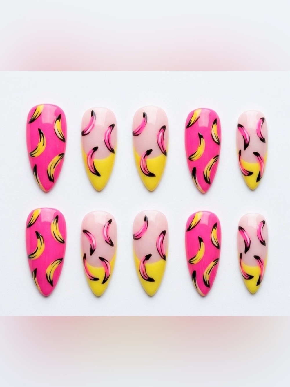 Pink & Yellow Banana Nail Set - Press-On Nails